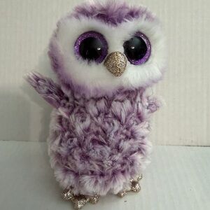 Ty Beanie Boo Purple Owl Moonlight Stuffed Animal with Sparkle
